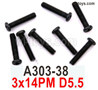 Wltoys 104019 Screws Parts A303-38 3x14PM D5.5 Phillips round head screw.